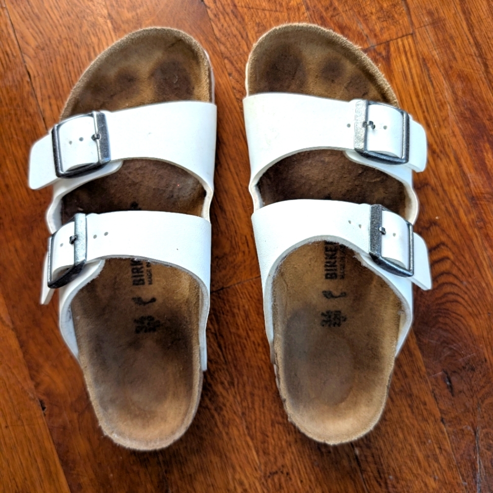 Birkenstock white sandals, size 34